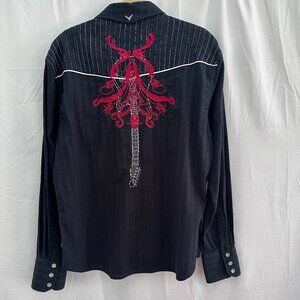 Fender Guitar Western Pearl Snap Button Up Rock n Roll SHIRT SZ L